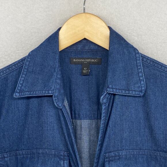 BANANA REPUBLIC Jumpsuit Womens 12 Denim Belted Coverall Cotton Blue - Picture 4 of 16